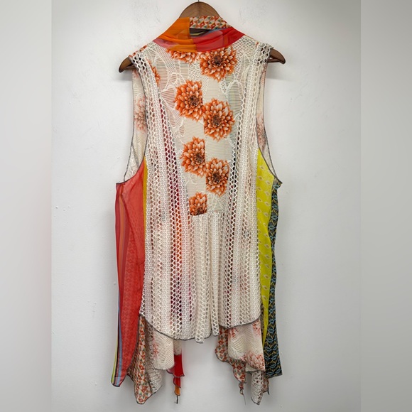 Feratelli size Small Multicolor Floral Sheer Open Front Sleeveless Cardigan Vest - Picture 7 of 9
